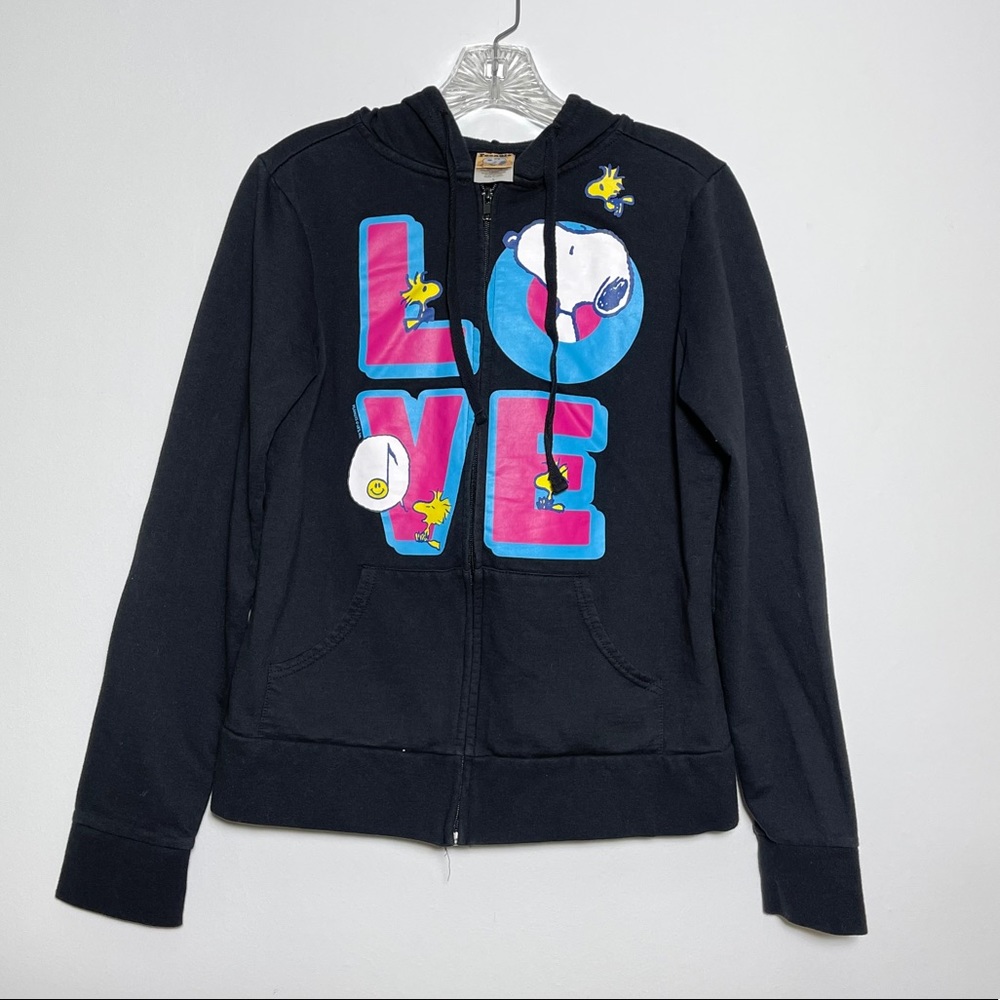 Peanuts Snoopy Big Spell out Full Zip Hoodie Sz L - Picture 1 of 8